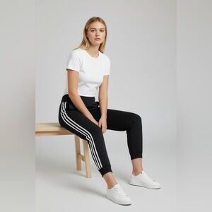 Adidas activewear yoga sports leggings black striped pocket wide waist Women M